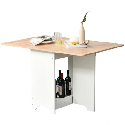 Image of HOMCOM Foldable Dining Table Drop Leaf Folding Desk Side Console with Storage Shelf for Kitchen,Dining Room