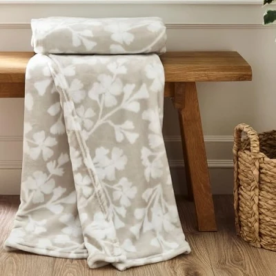 Image of Catherine Lansfield Brooke Floral Cosy Fleece 200x240cm Blanket Throw Natural