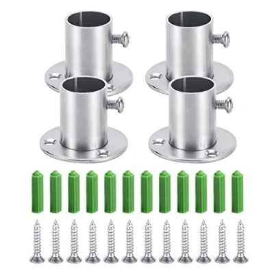 Image of 4PCS Wardrobe Bracket, Rail Rod Pole Socket, Pipe Stainless Steel Socket Flange Set, Wall Mount Hanging End Supports for Closet Curtain (19mm)
