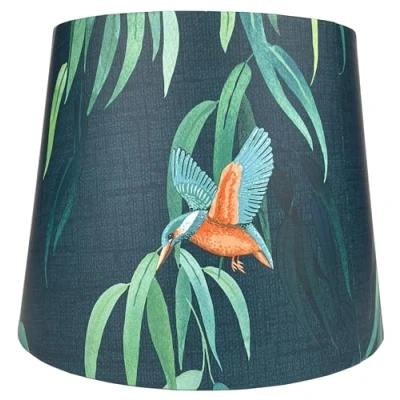 Image of Navy Blue Kingfisher Bird Lampshade for Table Lamps &amp; Ceiling Lights Floral Light Shade Green Leaves Design, Home Decor