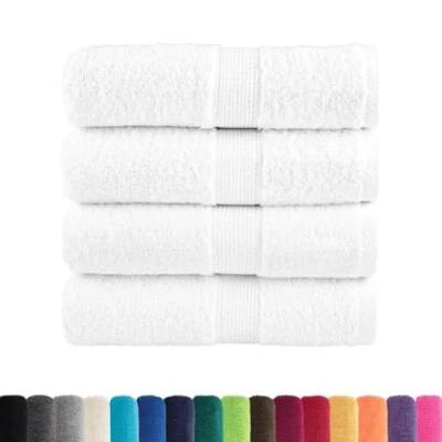 Image of vidaXL Guest Towels 100% Cotton 600gsm 4pcs White Ring Spun Cotton, Absorbent, Machine Washable with Hanging Loop