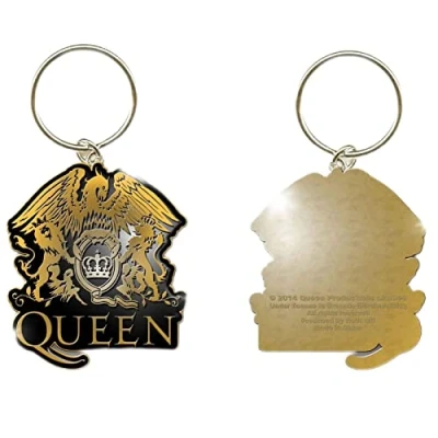 Image of Queen Keychain Gold Crest classic Band logo Official Metal Keyring