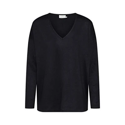 Image of Kaffe Women&#039;s Blouse Long Sleeves V Neck Casual Fit Jersey Fabric Wide Shoulders, Black deep, XL