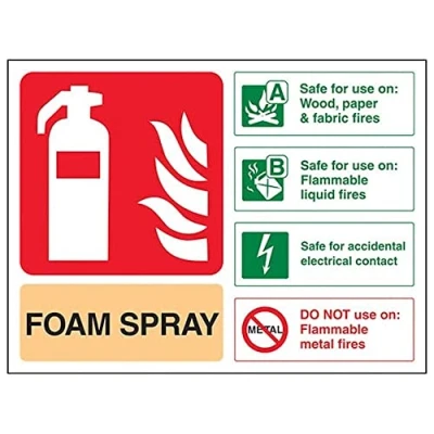 Image of V Safety 11024AL R Foam Spray Id Electrical Safe Fire Extinguisher Sign Landscape 150mm x 100mm 1mm Rigid Plastic, Beige/Black/Green/Red