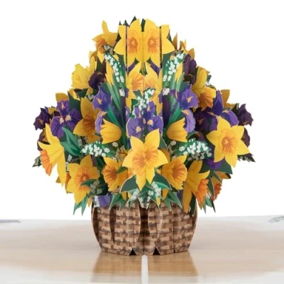 Image of Cardology Daffodils Basket Pop Up Card Birthday Cards For Women, Mothers Day Cards, Valentines Flowers 3D Greeting Card, Anniversary Handmade