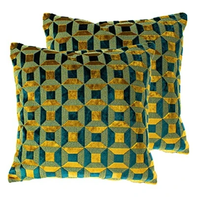 Image of Paoletti Empire Twin Pack Polyester Filled Cushions, Teal/Gold, 45 x 45cm