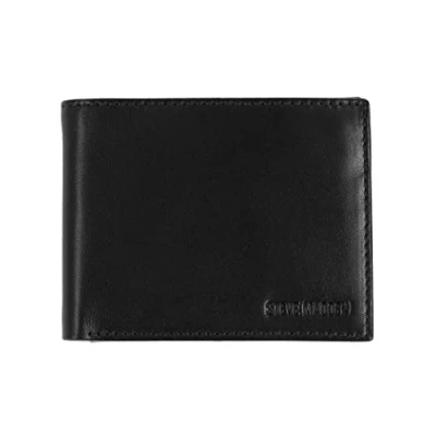 Image of Steve Madden Men&#039;s Leather Wallet Extra Capacity Attached Flip Pockets, Black (Glove), One Size