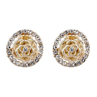 Image of Clip On Earrings Gold Plated Flower With Rhinestone Crystals Heidi