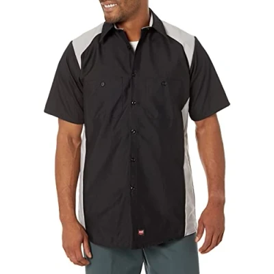Image of Red Kap Men&#039;s Short Sleeve Motorsports Shirt, Silver/Black, Large