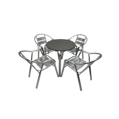 Image of Double Tube Bistro Set 4 x Aluminium Chairs &amp; 1 Round Stacking Table, Premium Strength Garden Furniture