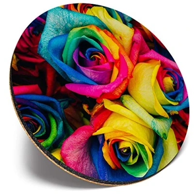 Image of Round Single Coaster Colourful Rose Petals Rainbow Flower Glossy Quality Coasters Tabletop Protection for Any Table Type #44679
