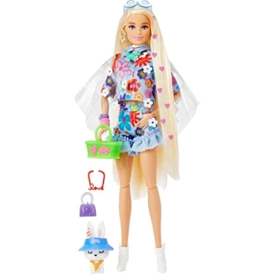 Image of Barbie Extra Doll #12 in Floral 2 Piece Outfit with Pet Bunny, for 3 Year Olds &amp; Up