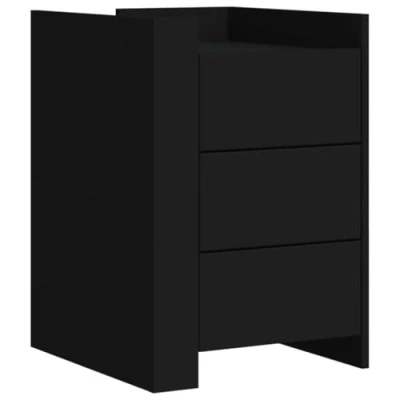 Image of vidaXL Bedside Cabinet/Bedroom Nightstand/Living Room Storage Black Engineered Wood, 3 Drawers, 45x50x65 cm