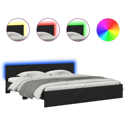 Image of vidaXL Bed Frame with Headboard Black Oak 180 x 200 cm Engineered Wood