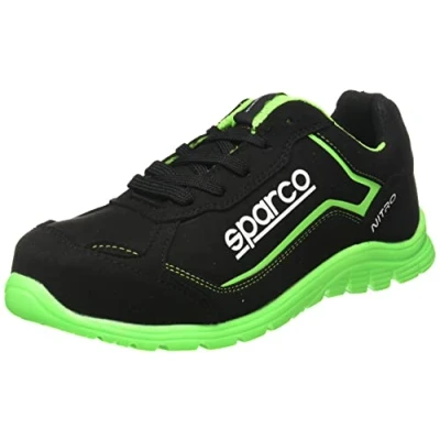 Image of Sparco Unisex Adults Teamwork Scarpa Antinfortunistica Da Lavoro Bassa PER Uomo E Donna Nitro S3 SRC Fire and Safety Boot, Nero/Verde, 12 UK