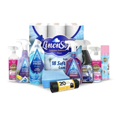 Image of FabFinds Vegan Mega Household Cleaning Bundle 10 Piece Toilet Paper Bin Bags Antibacterial Spray Multi Surface Cleaners &amp; All in One Home Kit