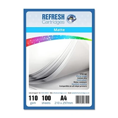 Image of Refresh Cartridges Matte Coated A4 Professional Inkjet Photo Paper 110gsm 100 Sheets
