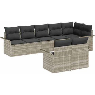 Image of vidaXL 8 Piece Garden Sofa Set with Cushions Light Grey Poly Rattan