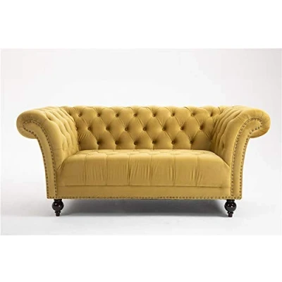 Image of DProT Handmade Chesterfield Sofa Armchair 1.5, 2 or 3 Seater Settee Love Seat Velvet (2 Mustard)