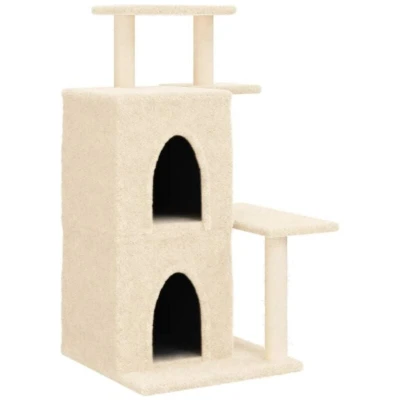 Image of &#039;vidaXL Cat Tree with Sisal Scratching Posts Multi Level Climber Tower in Cream Cozy Houses and Platforms, Ideal for Exercising, Resting Playing&#039;.