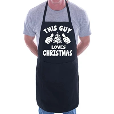Image of This Guy Loves Christmas Santa BBQ Cooking Funny Novelty Apron Black