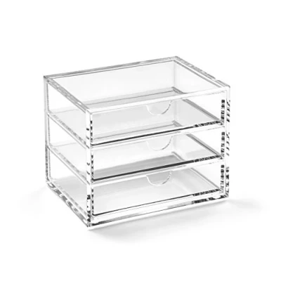 Image of OSCO Very Small Clear Acrylic 3 Drawer Chest Pin Storage Jewellery Paperclips Stationery H10 x W12 D9 cm