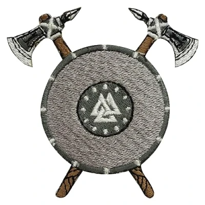 Image of Viking Patch, Shield Embroidered Iron on Sew Patch Badge for Clothes etc. 6x5 cm