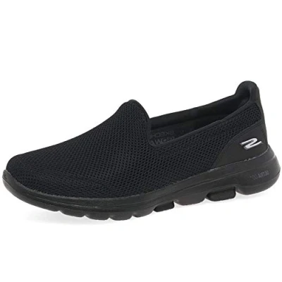 Image of Skechers Women&#039;s GO Walk 5 Slip On Trainers, Black Textile Trim, 2 UK