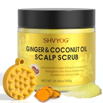 Image of SHVYOG Scalp Scrub, Ginger Exfoliator, Exfoliator Scrub for Build Up, Hair Stenghten Treatment Nourishing Detox Care with Massager, 10.58 OZ