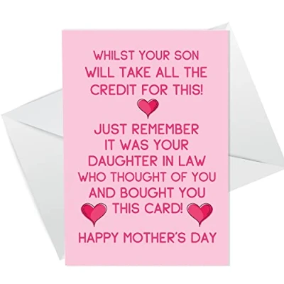 Image of Funny Humour Mothers Day Card For Mother In Law From Daughter Son