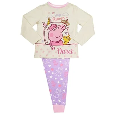 Image of Girls Peppa Pig Personalised Name Pyjamas (Peppa Cream Lilac, 4 5 Years)