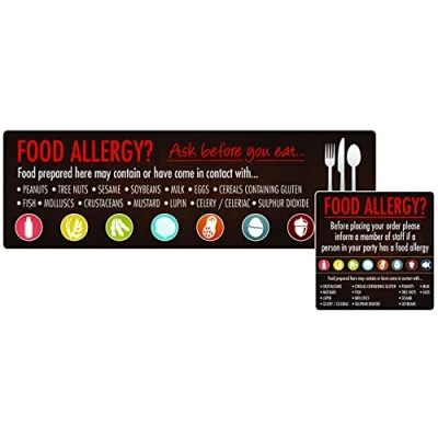 Image of 8x Food Allergen Window And Wall Stickers 100x200mm Sign Restaurant