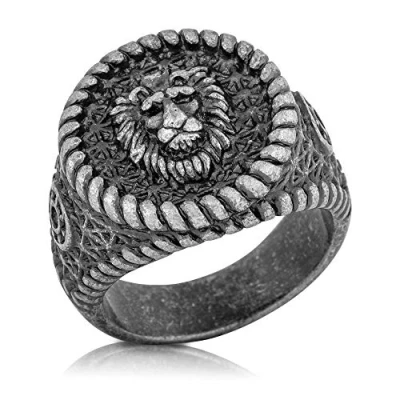Image of Akitsune Imperator Ring Design Womens Mens Stainless Steel Great Lion King Signet Antique Silver US 6