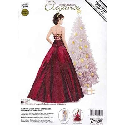 Image of Heritage Crafts Elegance Cross Stitch Kit Holly (Aida)