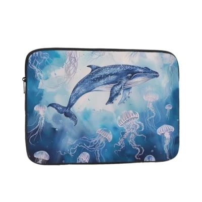 Image of Sea Whale And Jellyfish Printed Laptop Sleeve Protective Case 15 Inch For Ultimate Protection Tablet Briefcase Bag