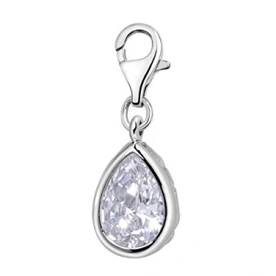 Image of Quiges Crystal White Pear Cubic Zirconia Drop Clip On Charm Pendant Silver Plated Women&#039;s Jewellery