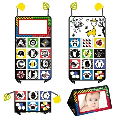 Image of Wolepaz Tummy Time Mirror Toys, High Contrast Baby Sensory Toys 0 6 Months Flip Mirror, Newborn Developmental Activity Montessori for Infants Girls Boys Months(Animal)
