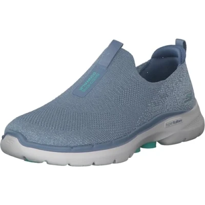 Image of Skechers Women&#039;s GO Walk 6 Glimmering Sneaker, Blue Textile/Turquoise Trim, 5.5 UK