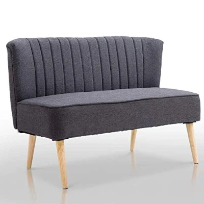 Image of HOMCOM 2 Seater Sofa for Living Room, Modern Linen Fabric Couch, Armless Loveseat Settee with Wood Legs Bedroom and Home Office, Dark Grey