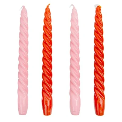 Image of Italian Spiral Twisted Tapered Dinner Candles, Ideal Valentines Day Gift, 4pack, Tabling Tables, Pink and Orange