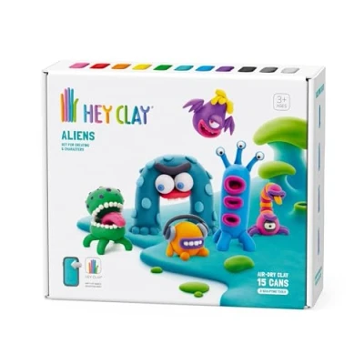 Image of Hey Clay Aliens Set Colourful Modeling Air Dry for Kids Kit 15 cans and Sculpting Tools with Fun Interactive Instructions App