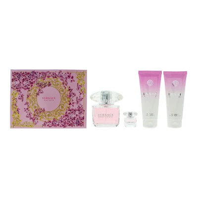 Image of Versace Bright Crystal 4 Piece Gift Set: Eau De Toilette 90ml Shower Gel 100ml Body Lotion 5ml