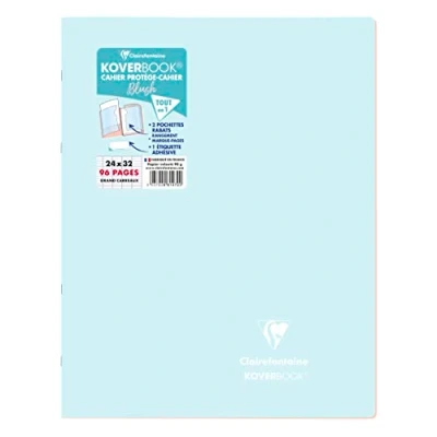 Image of Clairefontaine 981472C A Stapled Notebook Koverbook Frosted Blue 24x32 cm 96 Pages Large Squares 90 g White Paper Opaque Polypro Cover