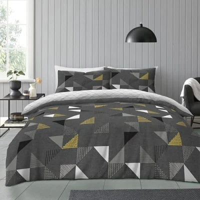 Image of GC GAVENO CAVAILIA Easy Care Printed Duvet Cover Set, Reversible Bedding Sets, Polycotton Quilt Covers, Grey, King