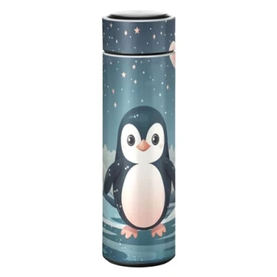 Image of LINNIKEEEE Cute Cartoon Penguin Water Bottle Stainless Steel Insulated Vacuum Flask Leak Proof Thermos for Boys Girls