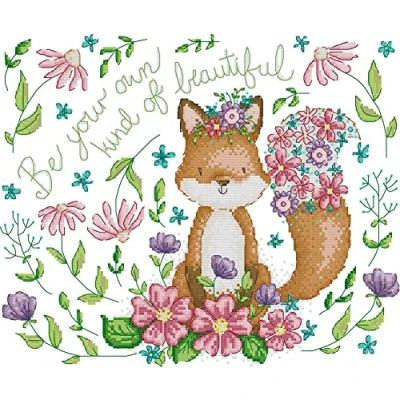 Image of Awesocrafts Cross Stitch Stamped Kits Flower Fox Easy Patterns Stitching Embroidery Needlework Kit Supplies