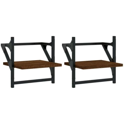 Image of vidaXL Wall Shelves with Bars 2 pcs Brown Oak 30x25x30 cm