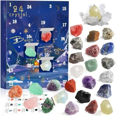 Image of RAMXCION Crystal Advent Calendar 2024 for Kids,24 Days Natural Crystals Minerals Fossils Gemstone Christmas Countdown Enthusiasts Rock Collection Girls Boys Women Men Adult