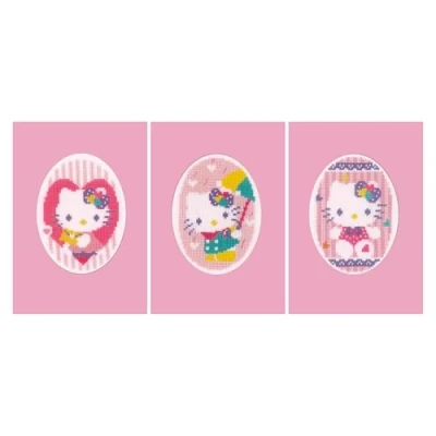 Image of Vervaco Counted Cross Stitch Kit: Greeting Card: Hello Kitty Pastels: Set of 3, NA, 10.5 x 15cm