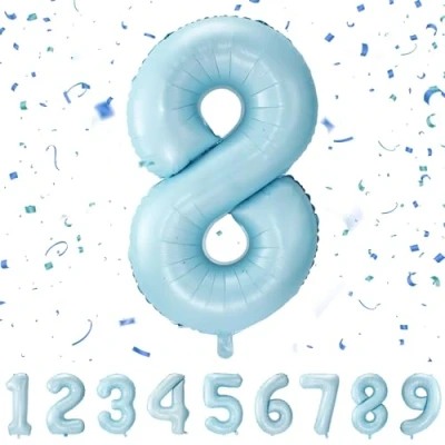 Image of Number Balloons 8,Pastel Blue 8 for Birhtday Party Decoration,40 Inch Giant Helium Foil Boys Girls 8th Birthday Decor Anniversary Decorations Supplies